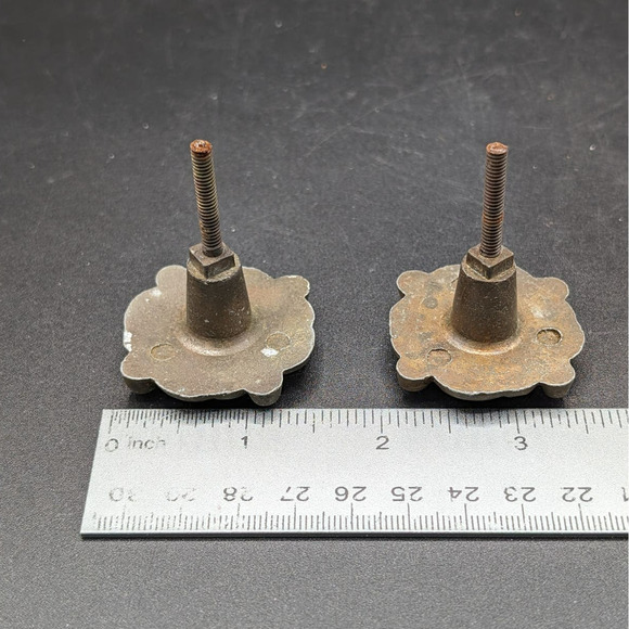 Drawer Pulls Pair 2 Vintage Antique? Metal Decorative Ornate Handles Old Cottage - Picture 9 of 10